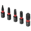 Set of five black Robertson square drive bits with red collars, marked Sq0 to Sq4