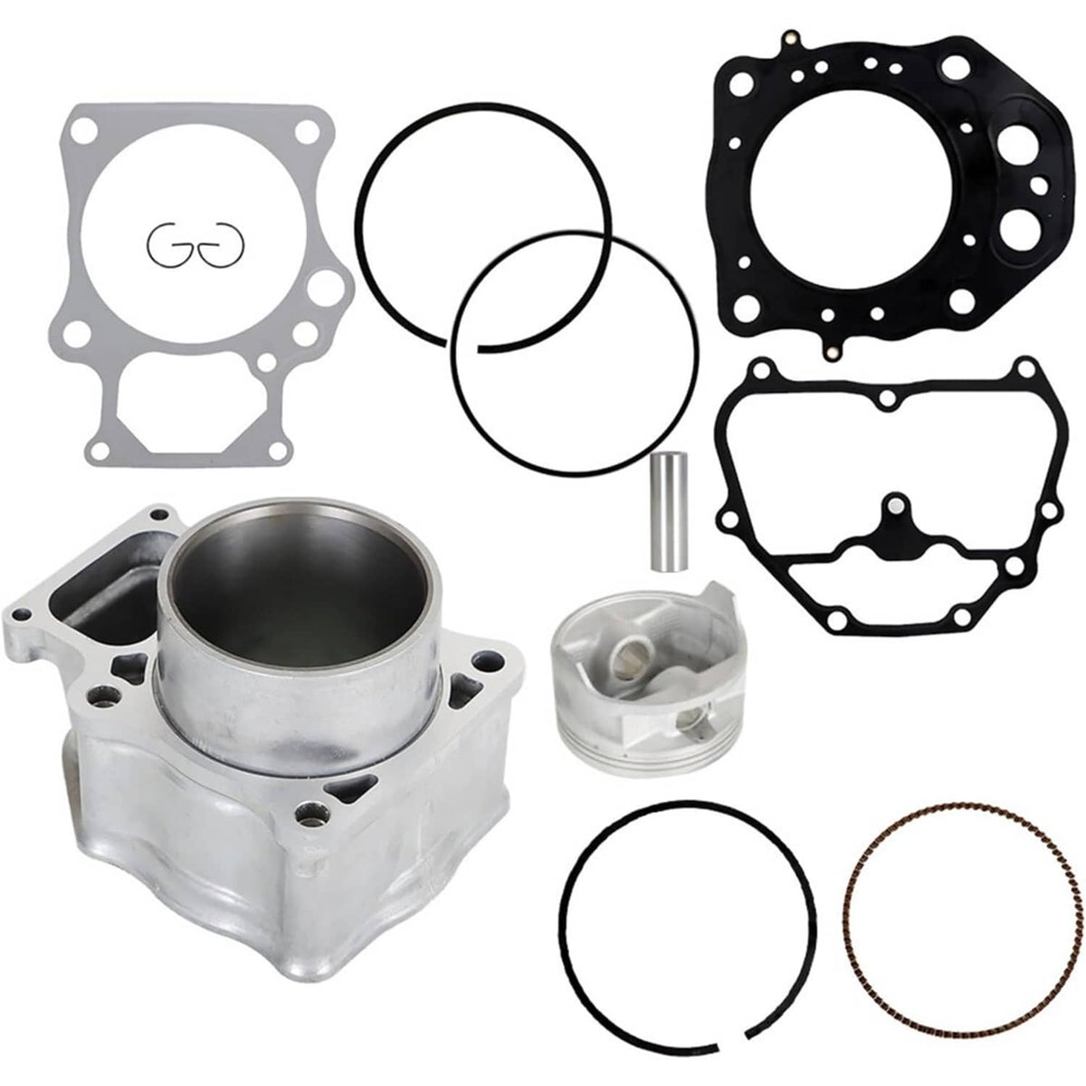 Cylinder piston gasket top end rebuild kit parts with cylinder, piston, rings, and gaskets