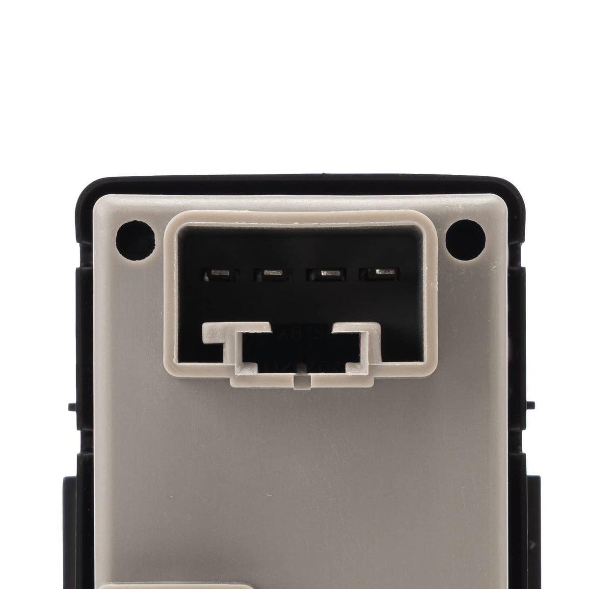 Power window switch bottom connector port with internal pin opening