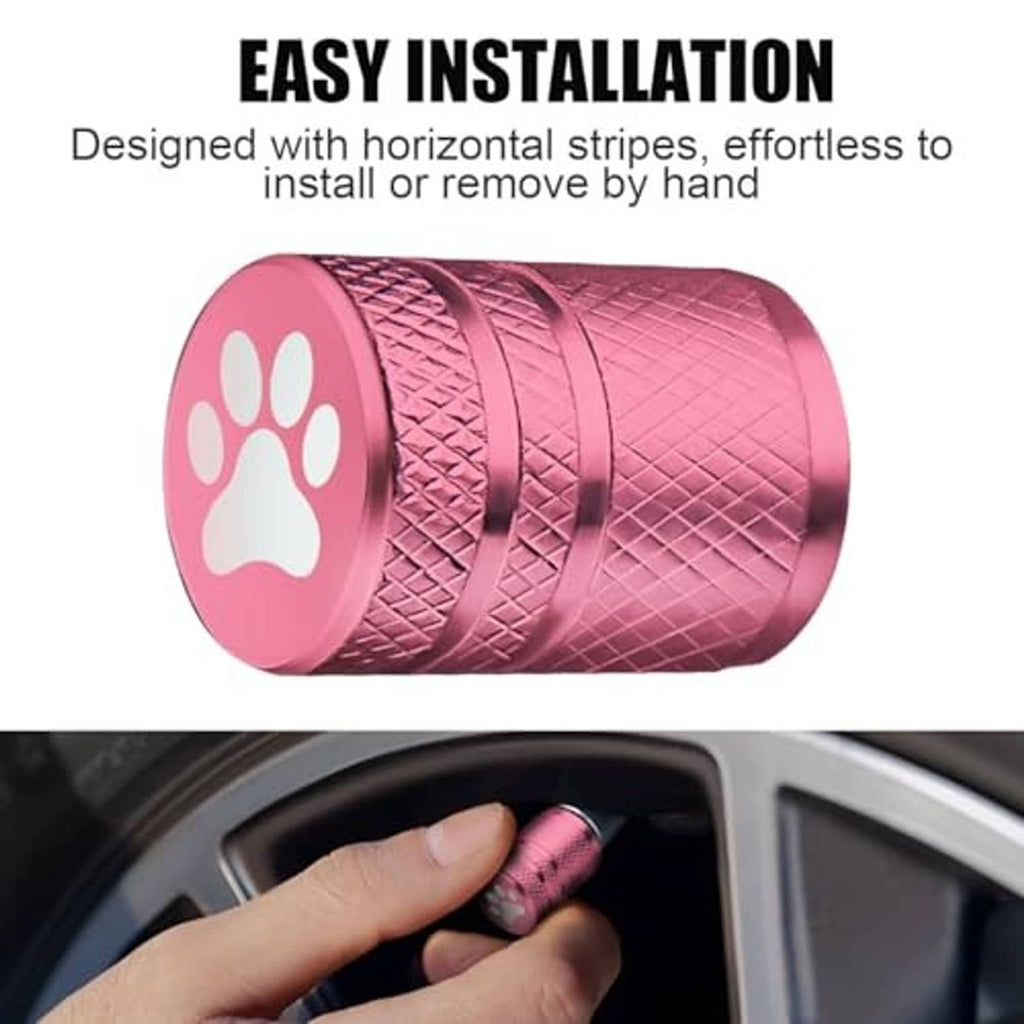 Pink aluminum tire valve stem cap with cat paw face and textured grip