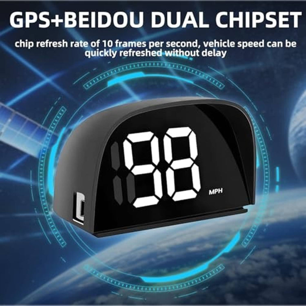 GPS digital speedometer HUD with black casing and clear LED MPH speed digits