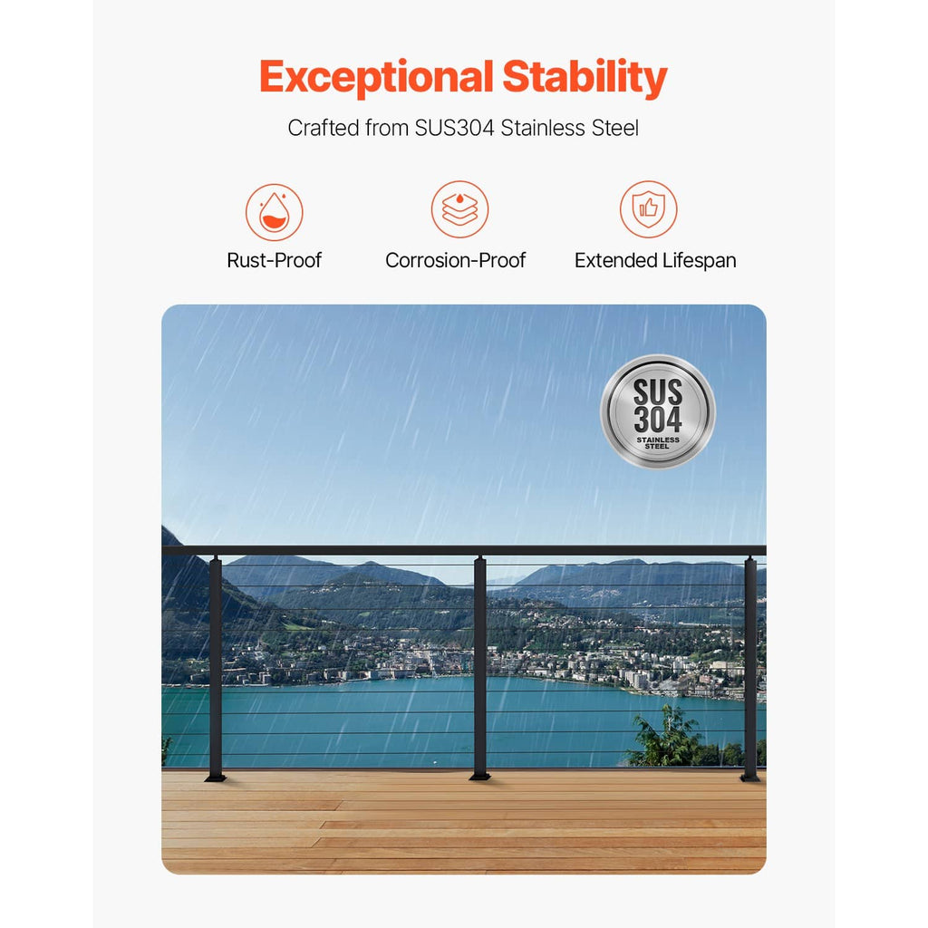 Black SUS304 stainless cable railing posts with horizontal holes, 36-inch height.
