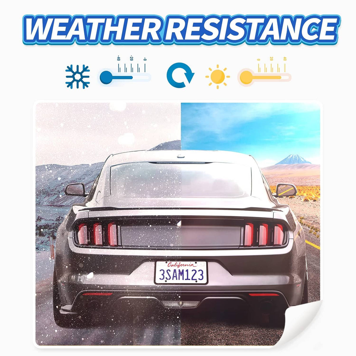 Silicone license plate frame on car rear with weather-resistance styling