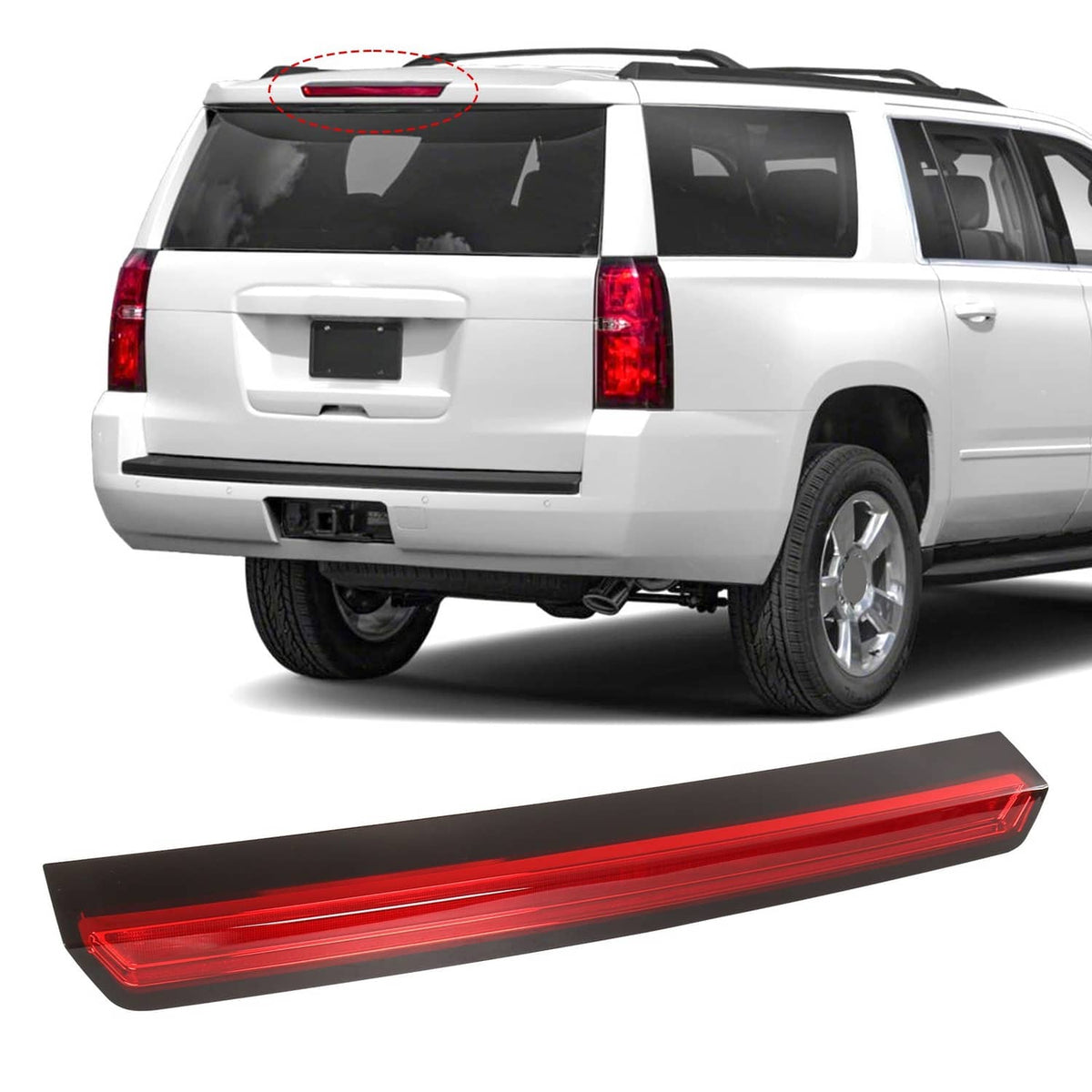 LED 3rd brake light assembly with red light bar for SUV tailgate