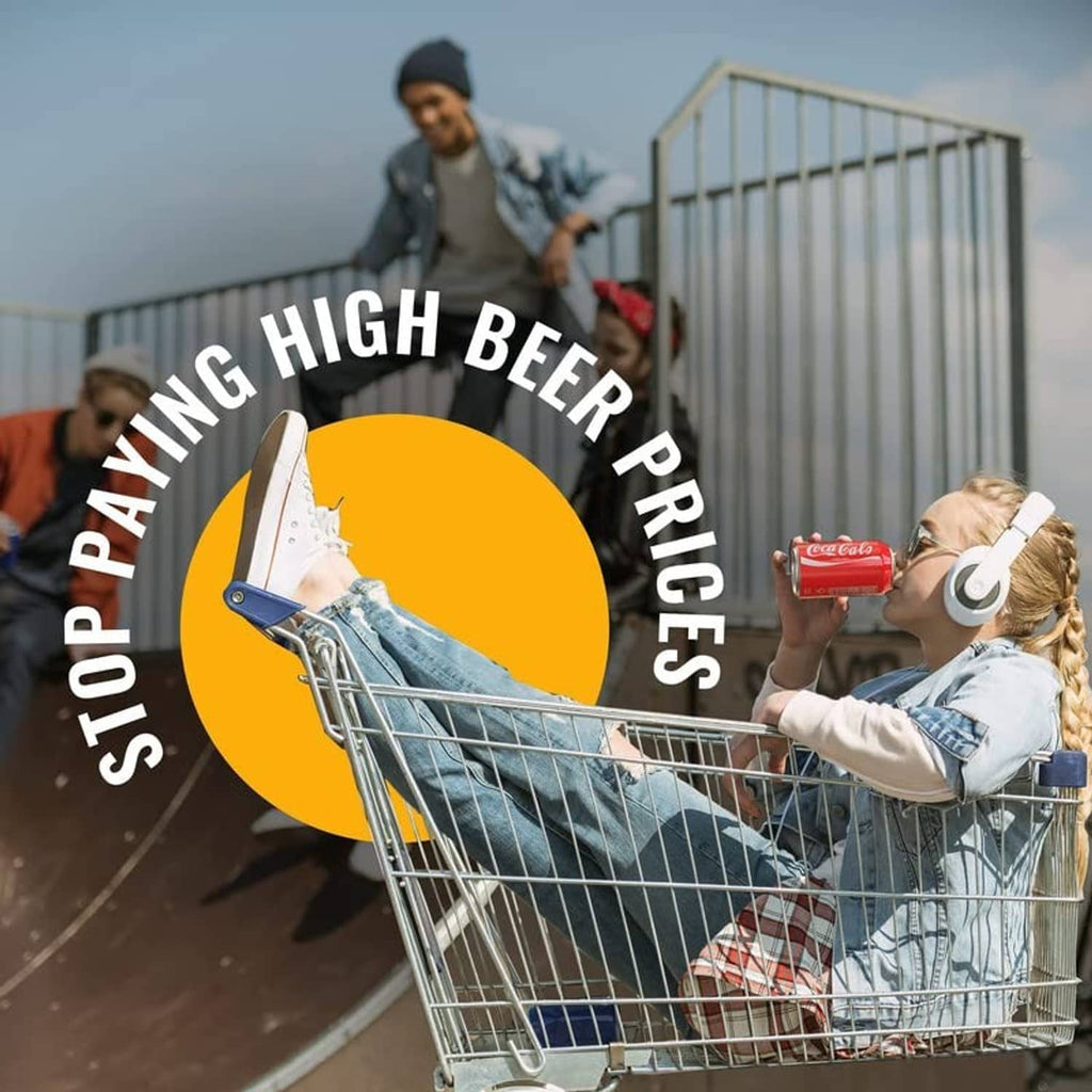 Red drink can with silicone sleeve in a shopping cart