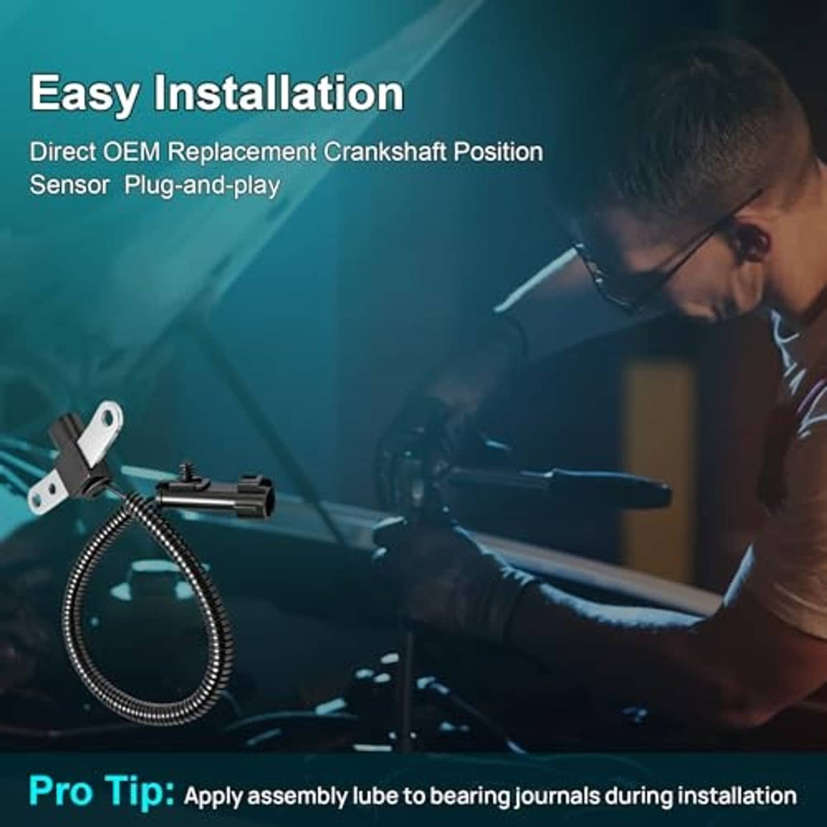 Crankshaft position sensor shown for easy plug-and-play installation