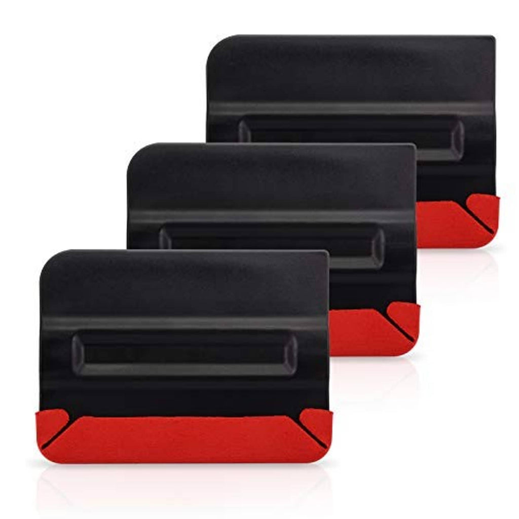 Three-pack magnetic felt squeegees with black bodies and red felt scraper edges