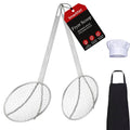 Set of 2 silver mesh fryer skimmer spoons with long handles