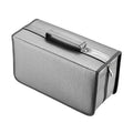 Grey nylon CD/DVD organizer case with carry handle and zip closure, rectangular hard cover