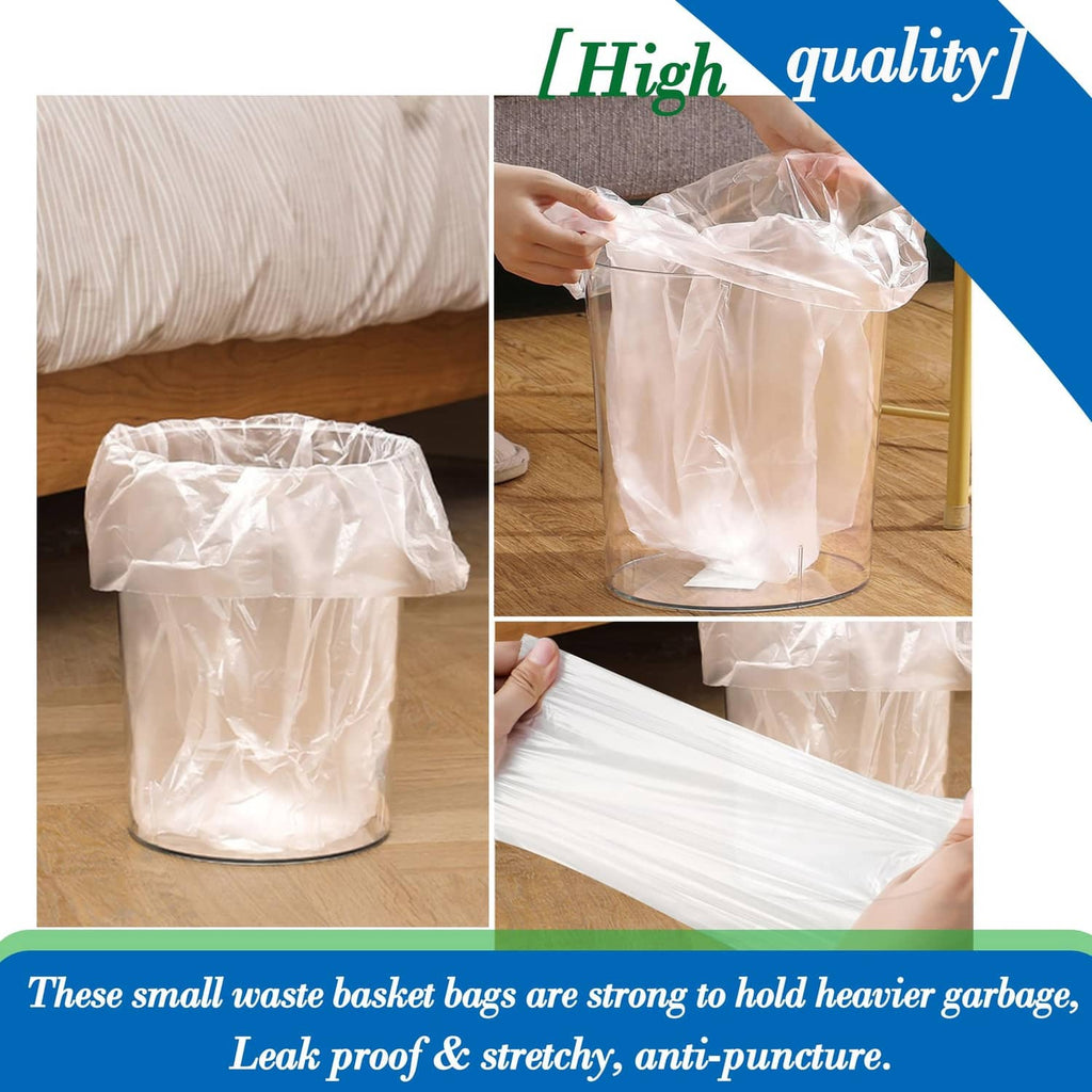 Small waste bin liner bags, clear and stretchable anti-puncture style