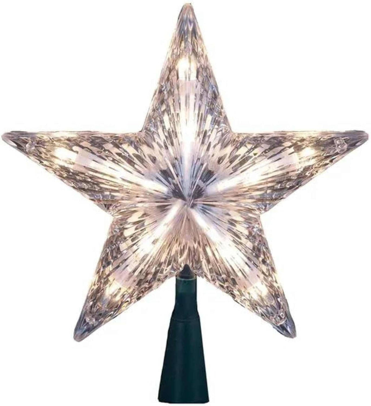 Clear star tree topper with 10-light glow, pointy star design for tree top