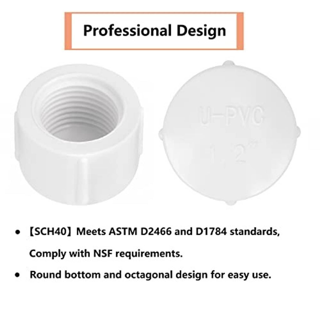 White round PVC pipe end cap with female threaded opening and grip-like side ridges