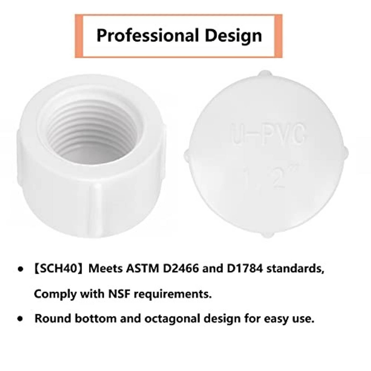 White round PVC pipe end cap with female threaded opening and grip-like side ridges