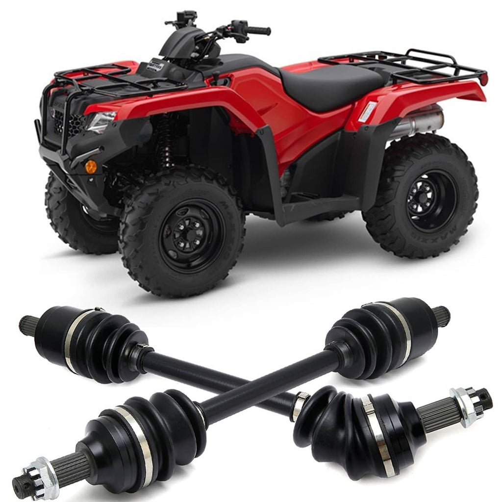 CV axle drive shafts set with black boots and splined metal ends