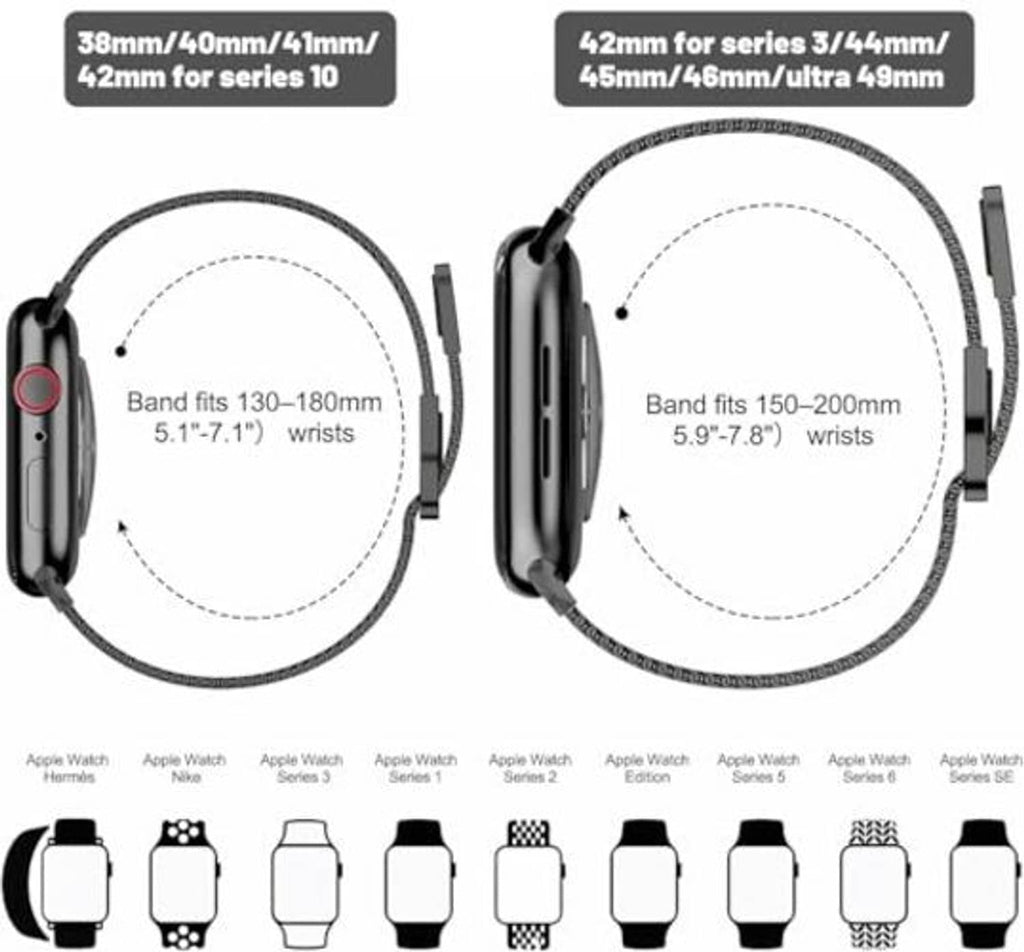 Adjustable sizing chart for rose gold magnetic watch band compatibility