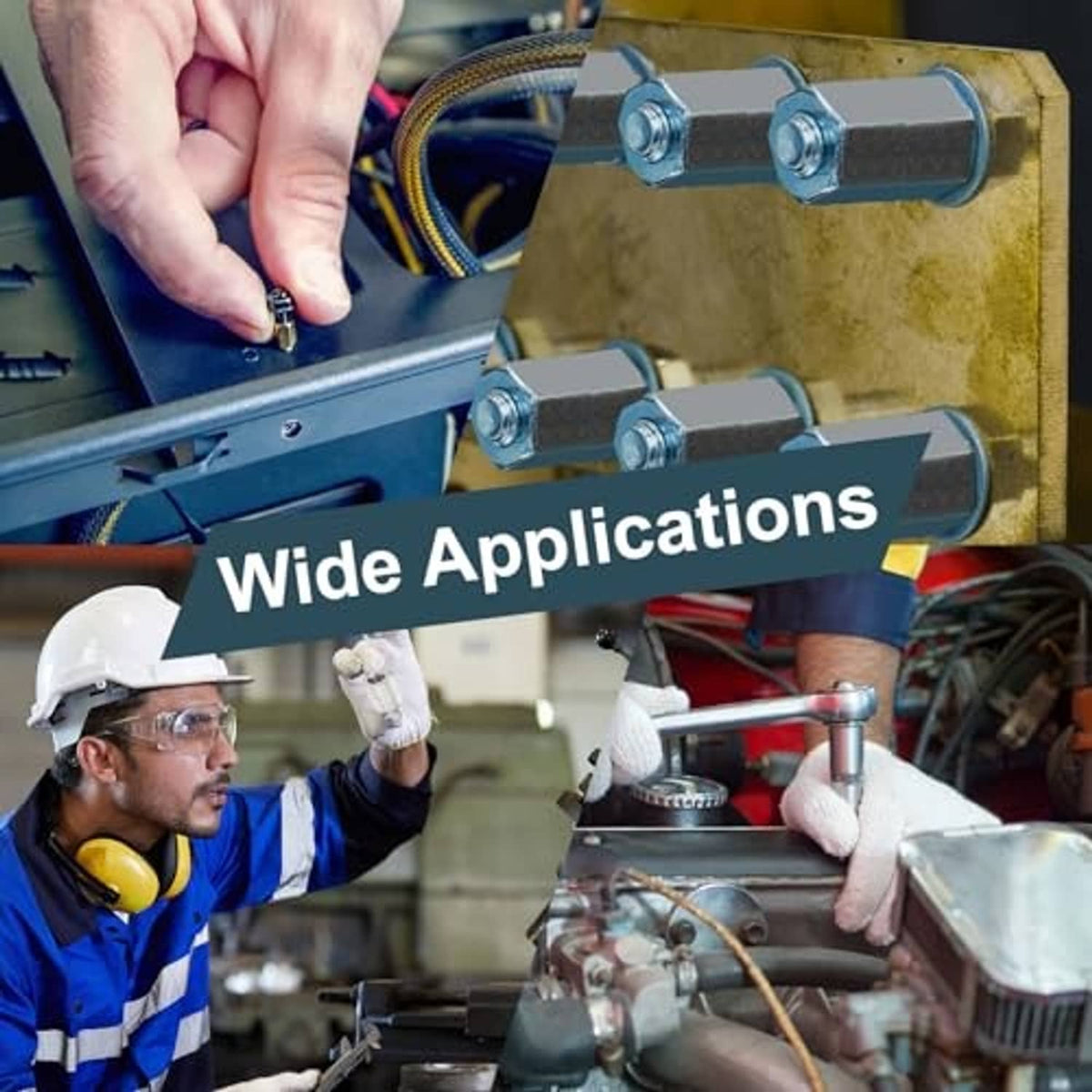Stainless steel coupling nuts on threaded rods during installation