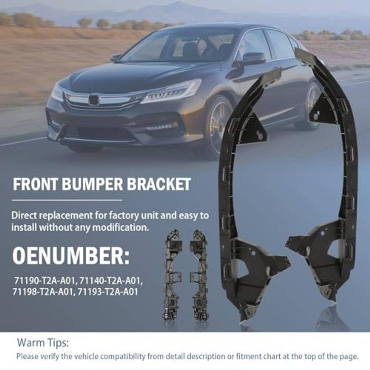 Front bumper bracket mount support retainer kit shown on a vehicle front corner, black