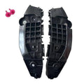Black front bumper bracket pair, molded plastic housings with mounting holes and clips