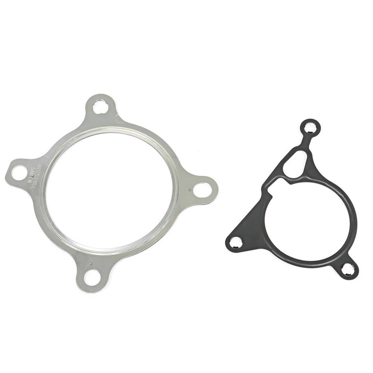 Engine cylinder head gasket pieces: round metal gasket and black seal gasket