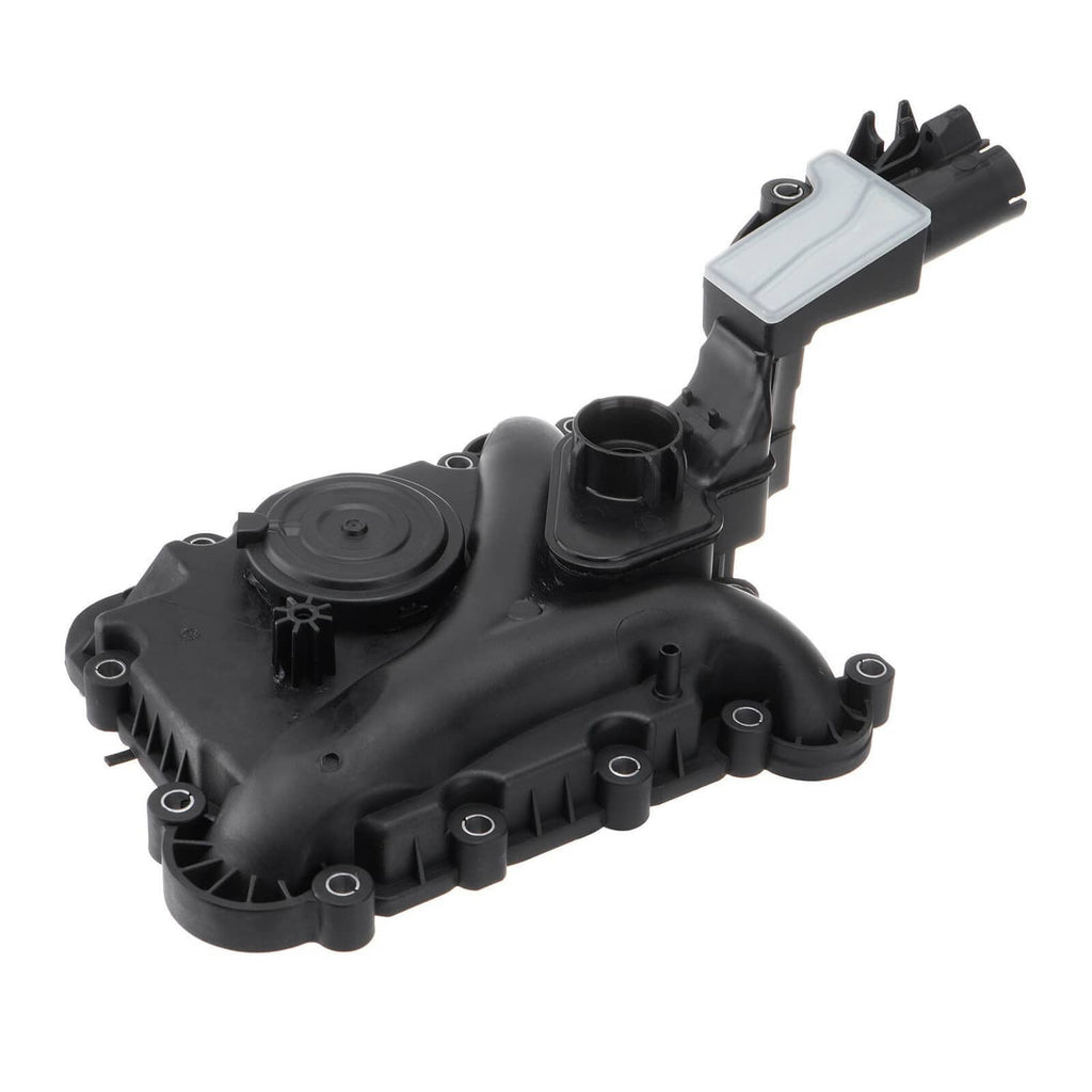 Black PCV oil separator valve assembly with round cover disc and vent nozzle