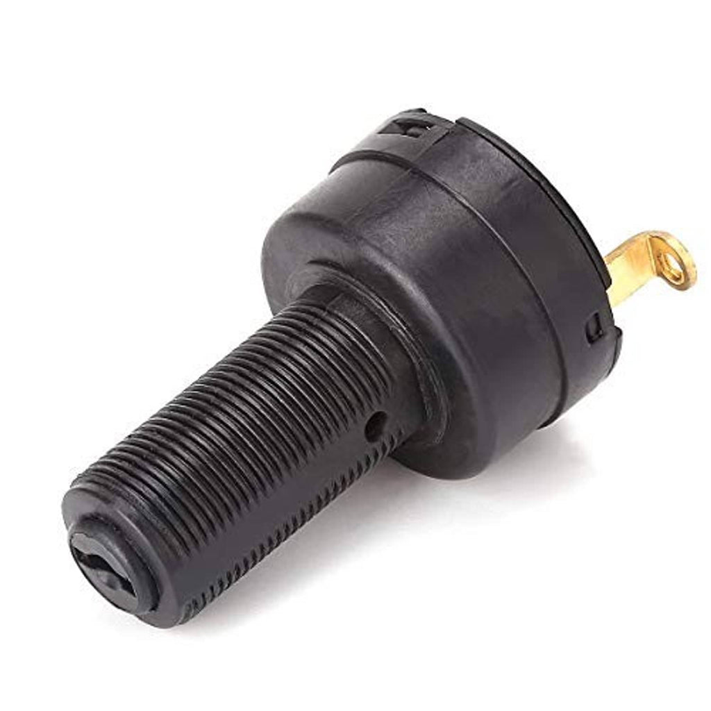 Black ignition key switch with threaded body and brass terminal posts