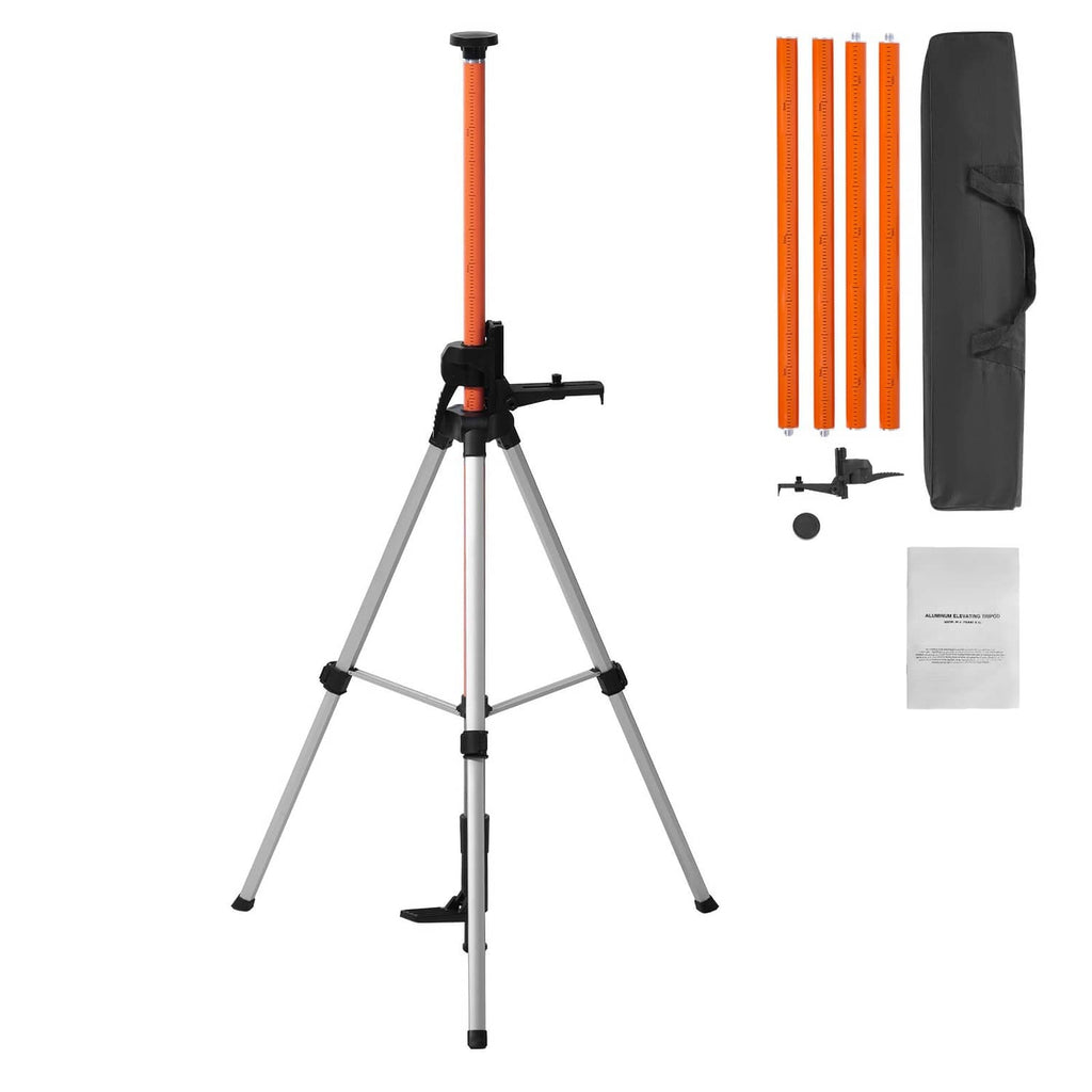 Orange-and-black laser level tripod with adjustable column and tripod legs
