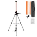 Orange-and-black laser level tripod with adjustable column and tripod legs