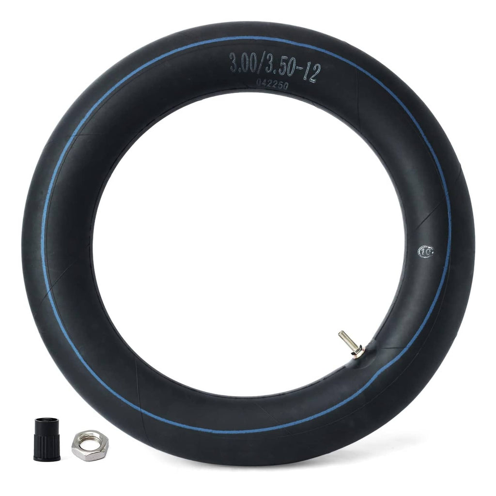 12-inch rear inner tube, black with blue stripe, includes valve stem and valve parts