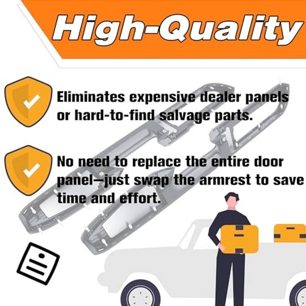 High-quality door armrest swap kit graphic with benefit icons