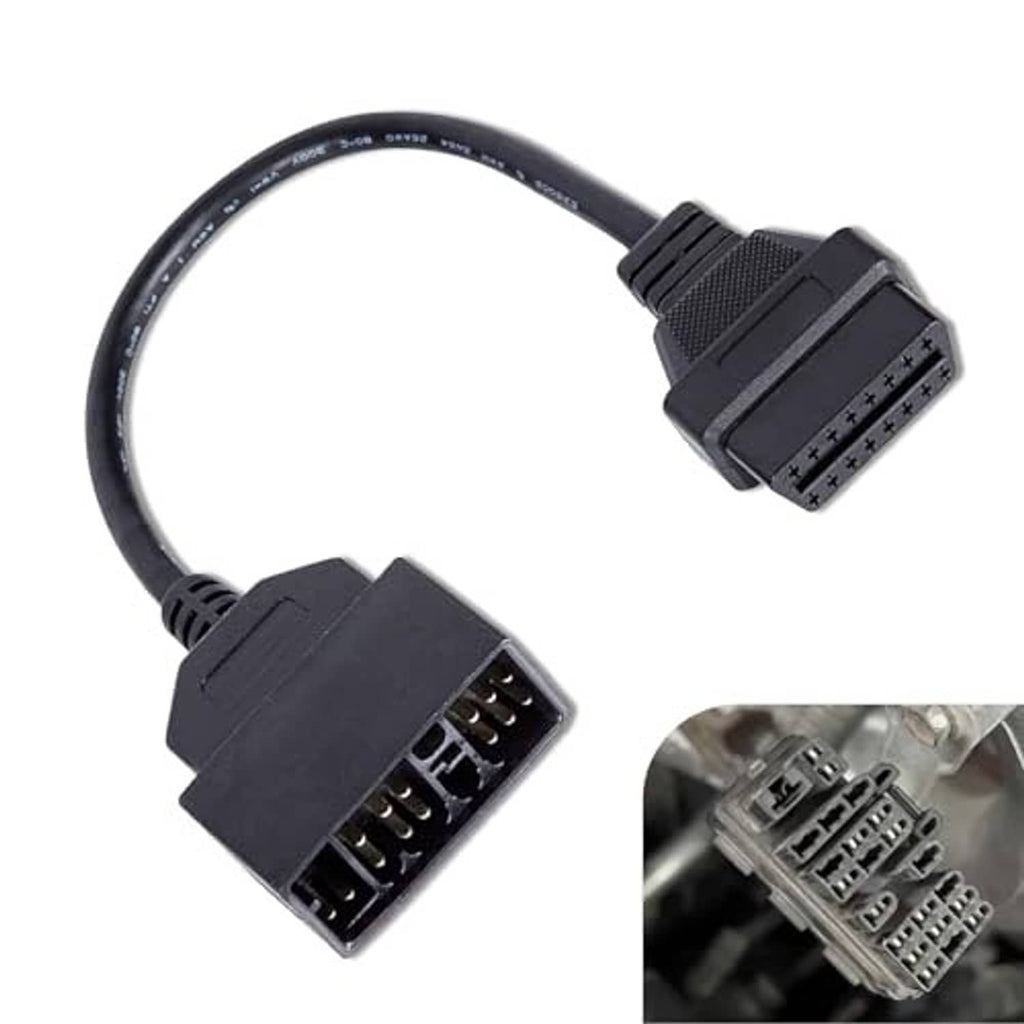 OBD diagnostic adapter cable with angled black 22-pin to 16-pin connectors