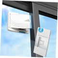 White sliding door child safety lock, 2-pack, adhered to door track on dark frame
