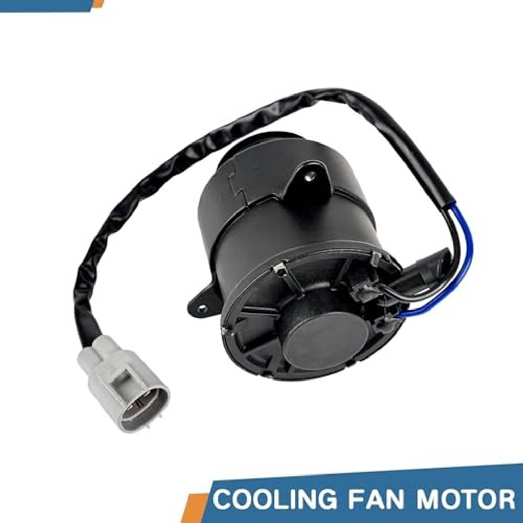 Radiator cooling fan motor with black housing and gray two-pin electrical connector