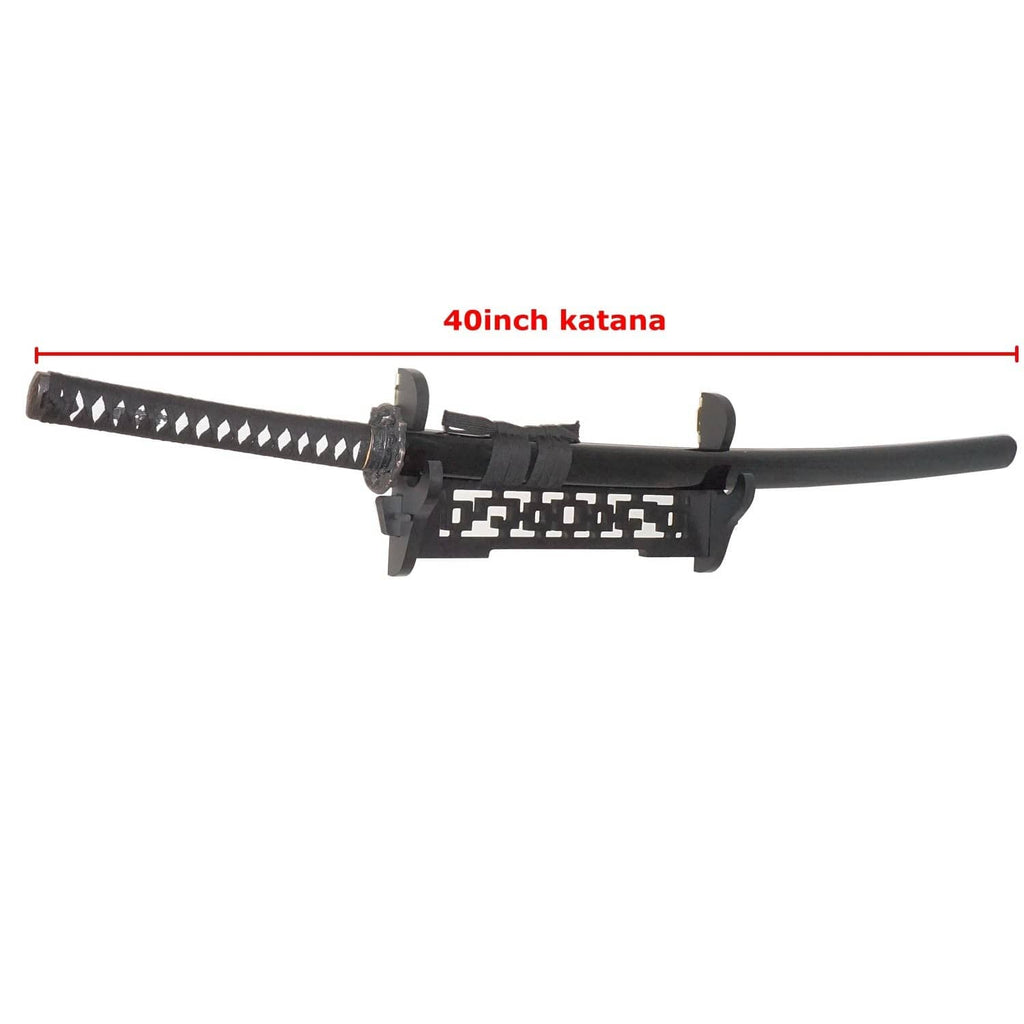 Black wall-mount sword holder sized for a 40-inch katana.