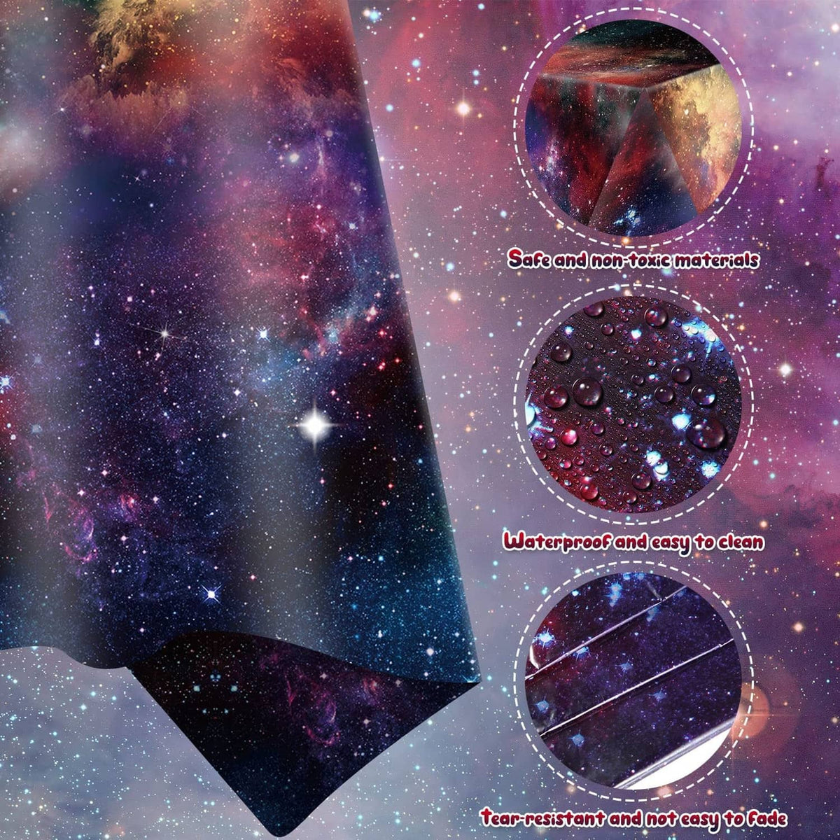 Galaxy starry space tablecloth, dark blue purple nebula print, waterproof plastic