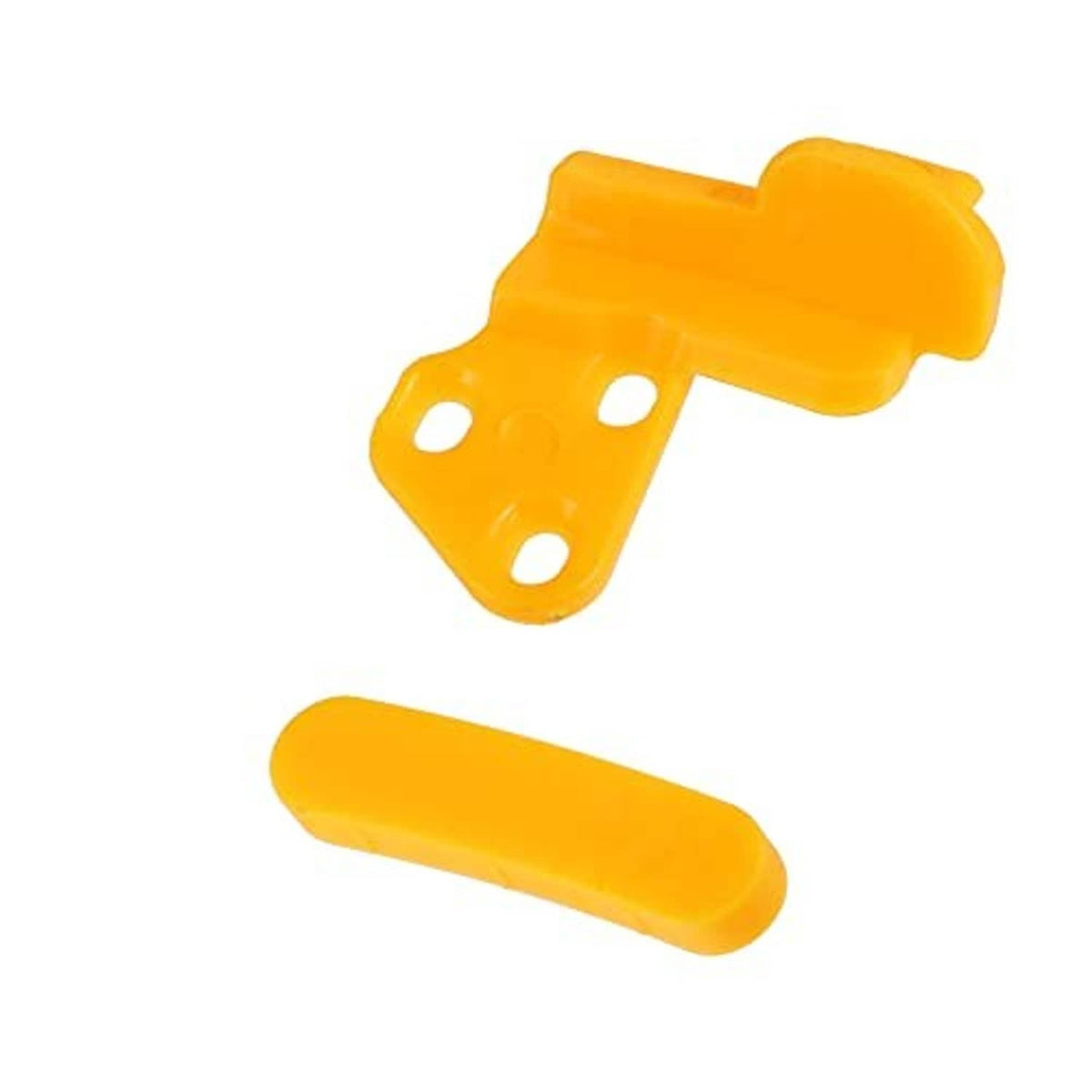 Orange plastic tire changer demount head insert clip with long bar and mounting holes