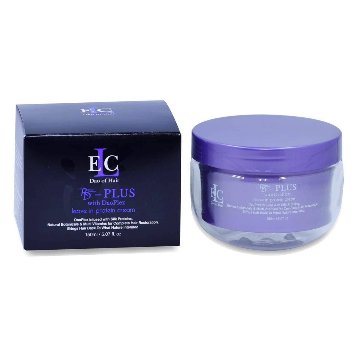 Hair leave-in repair cream jar with purple lid and matching box