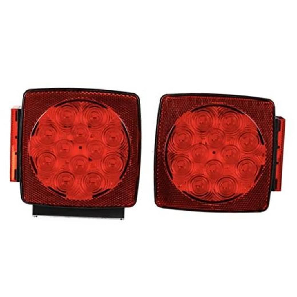 Pair of square red LED trailer tail lights with circular bulb pattern and black housing