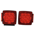 Pair of square red LED trailer tail lights with circular bulb pattern and black housing