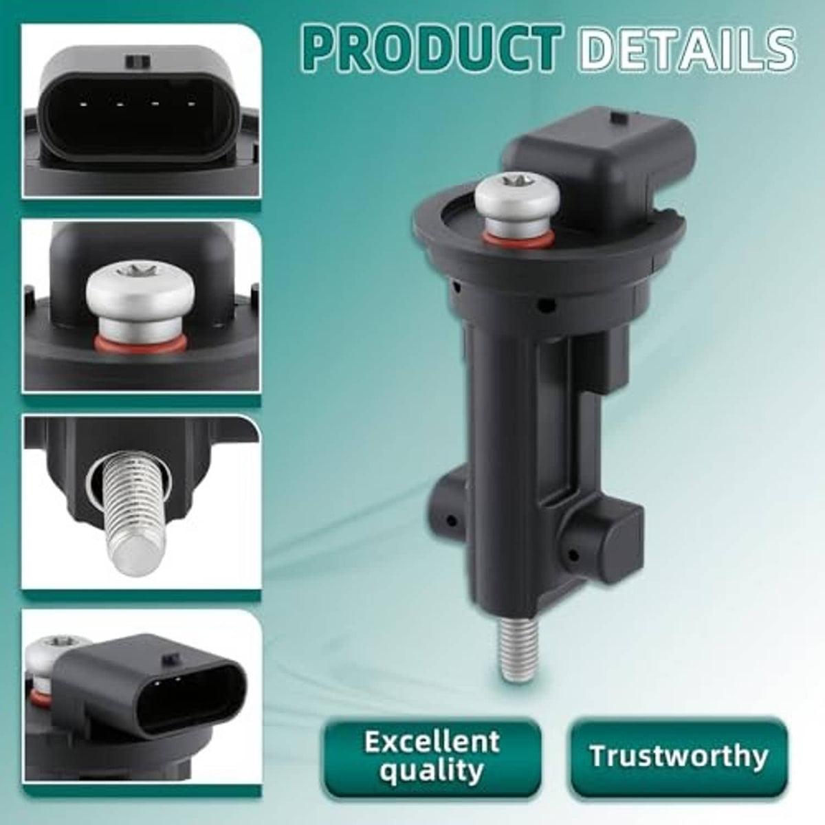 Black camshaft position sensor with detailed connector housing and threaded mounting stud