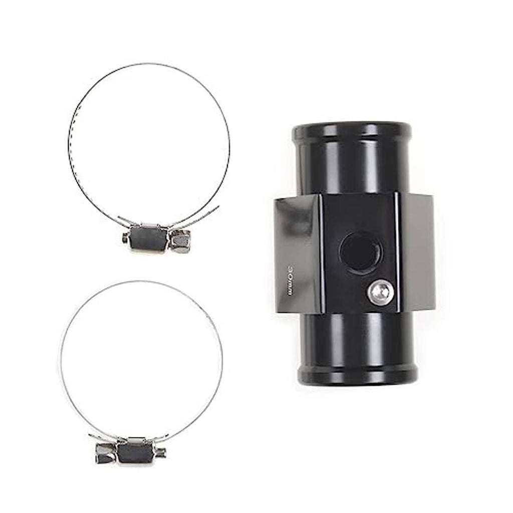 Black temperature gauge joint pipe with two stainless hose clamp rings