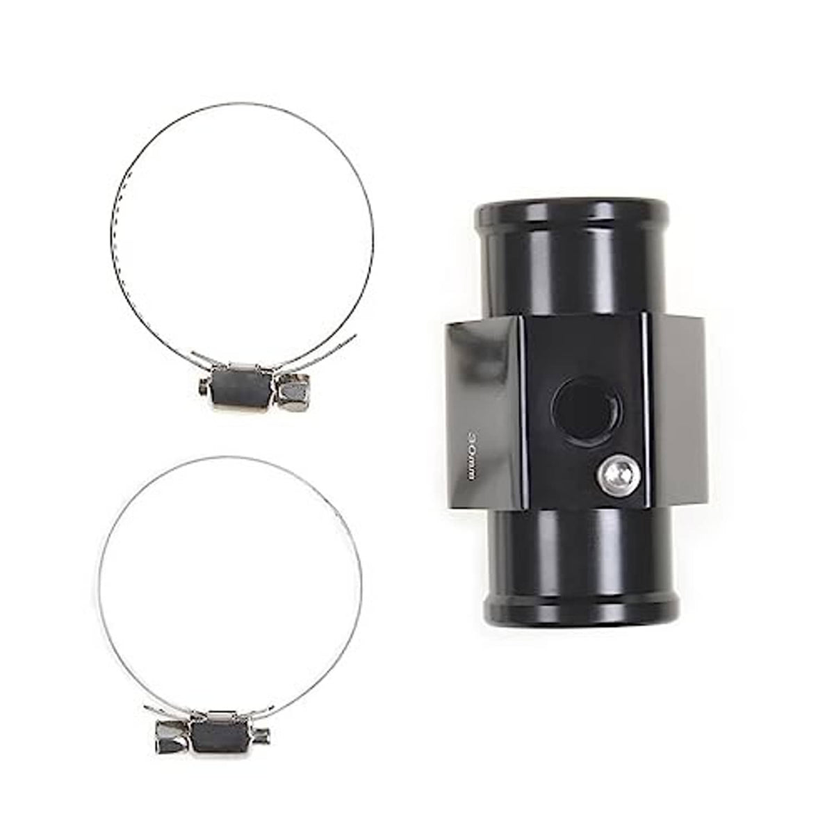 Black temperature gauge joint pipe with two stainless hose clamp rings