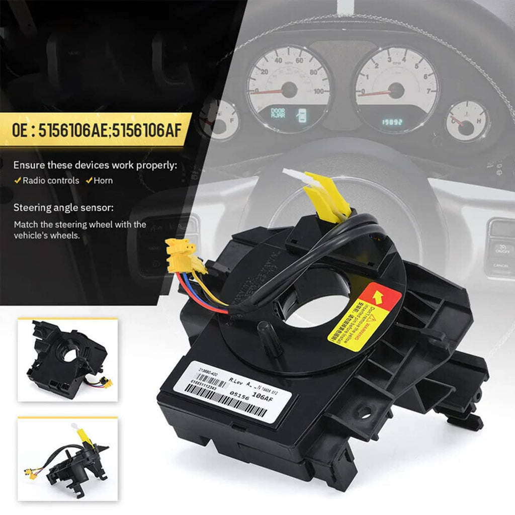 Steering angle sensor clock spring with yellow ribbon connector and warning label