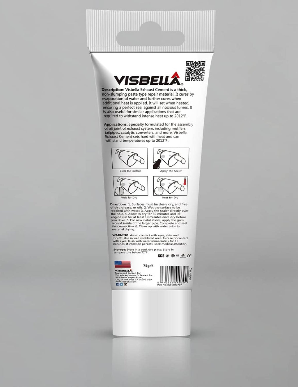 Exhaust system sealant tube with white nozzle cap, back label visible