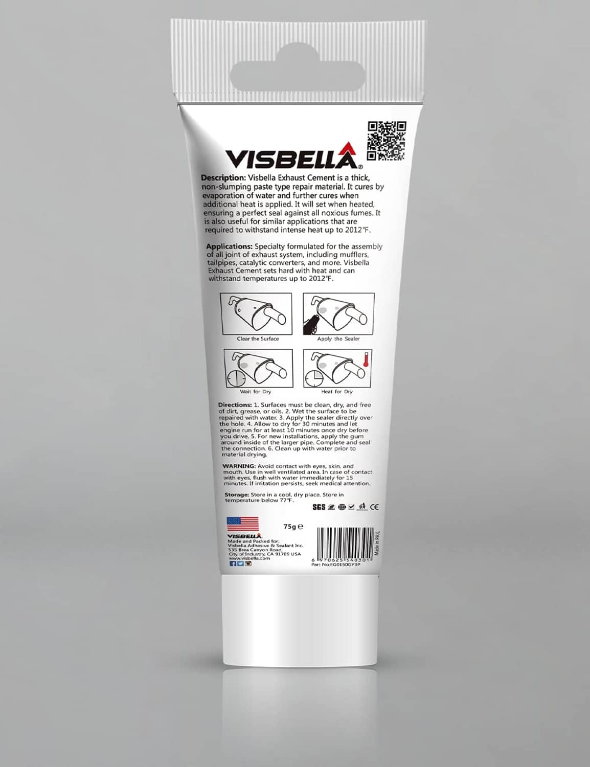 Exhaust system sealant tube with white nozzle cap, back label visible