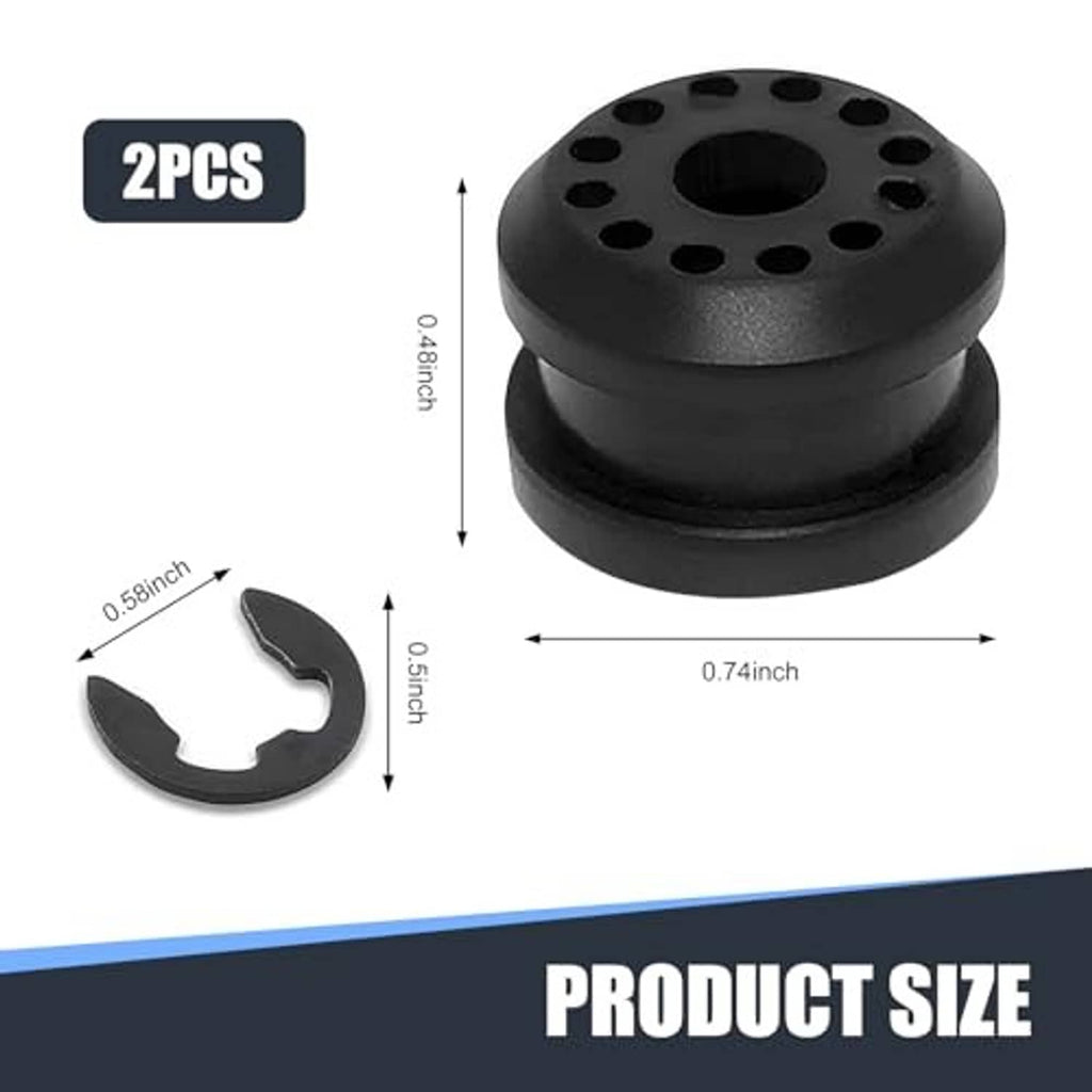 Black shifter linkage bushing with included U-shaped C clips, compact 2-piece set