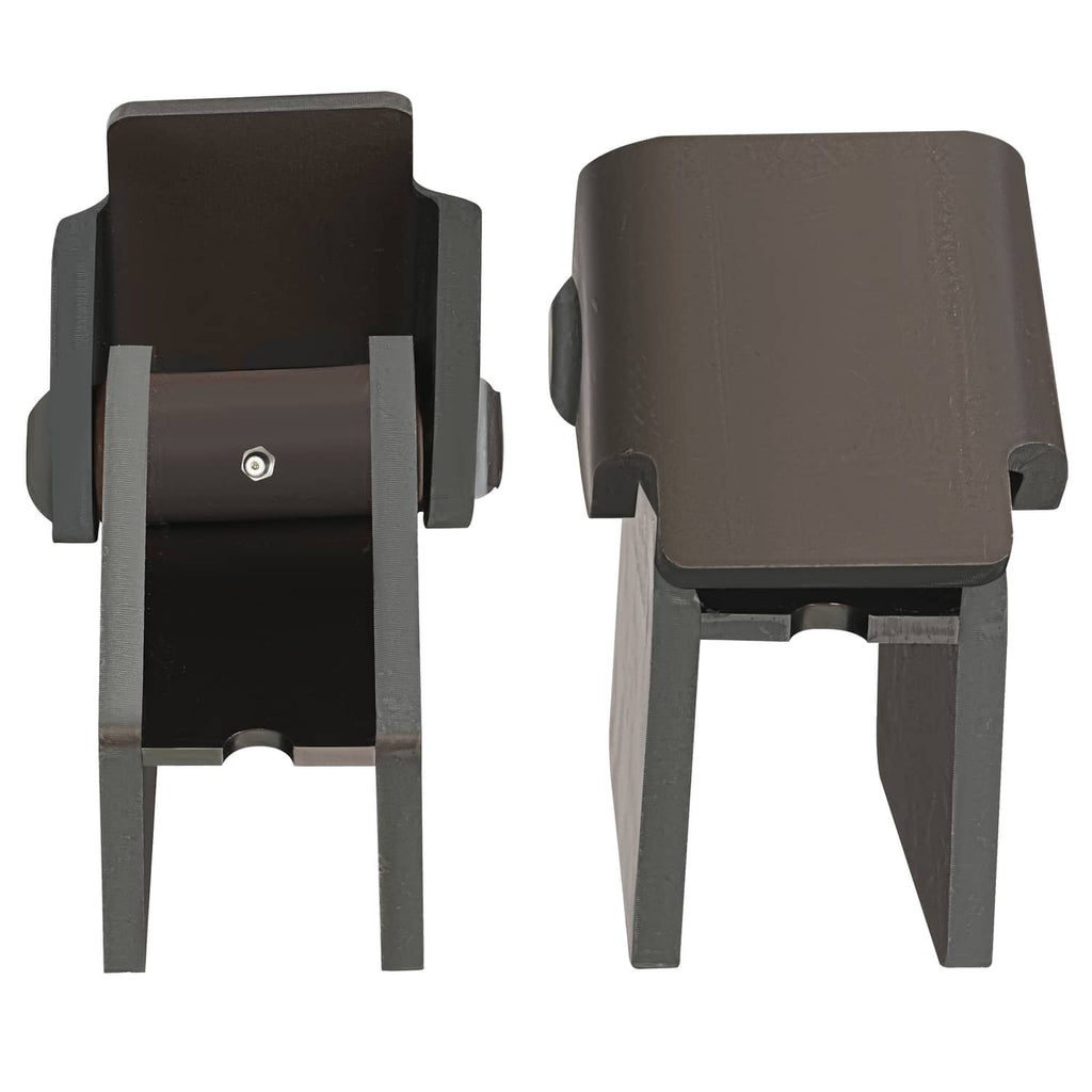 Steel weld-on trailer hinge brackets, black inner bushing with bolt holes
