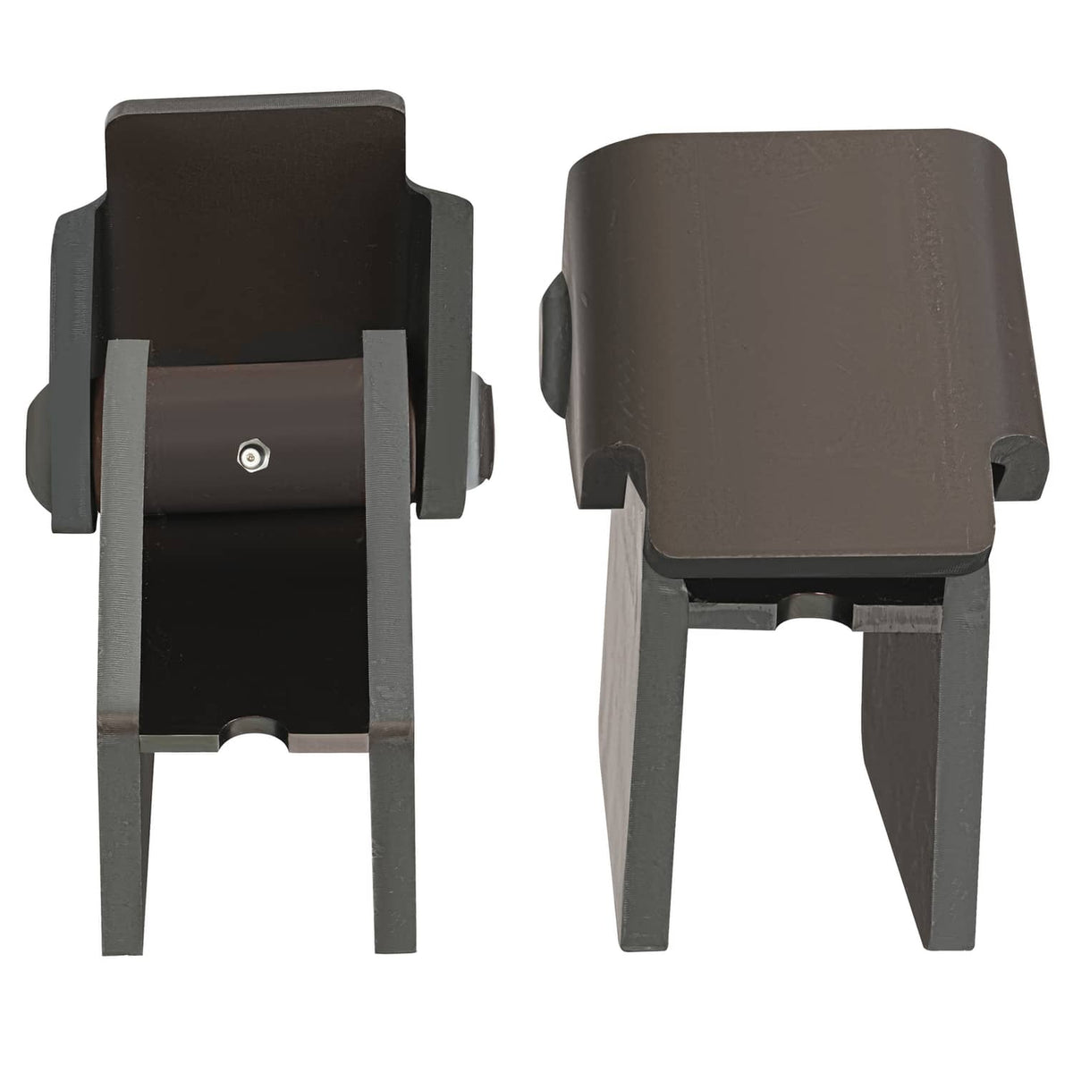 Steel weld-on trailer hinge brackets, black inner bushing with bolt holes
