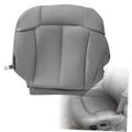 Gray leather front seat cover with stitched panels and molded side bolsters.