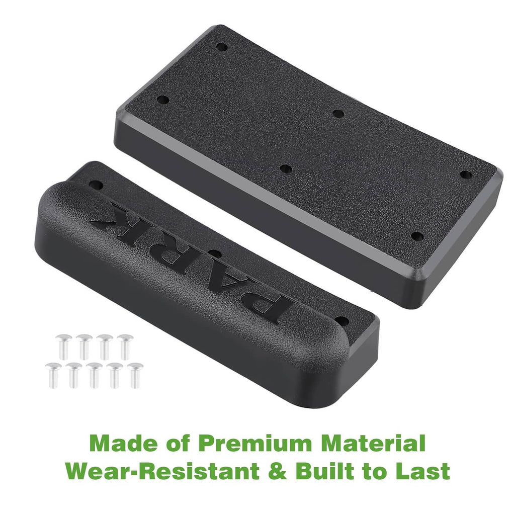 Black rubber brake pedal pads, pair with raised edges and drilled mounting holes