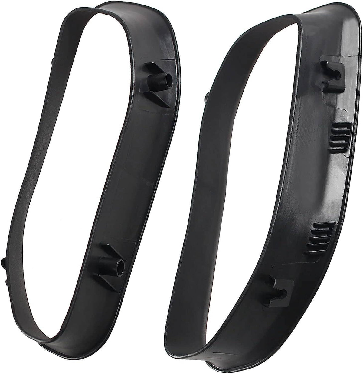 Set of two black plastic tow hook bezel covers, right and left, with mounting tabs